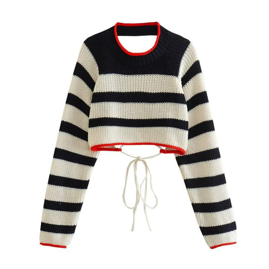 Jeunesse Black and White Striped Backless Knit Bolero Sweater