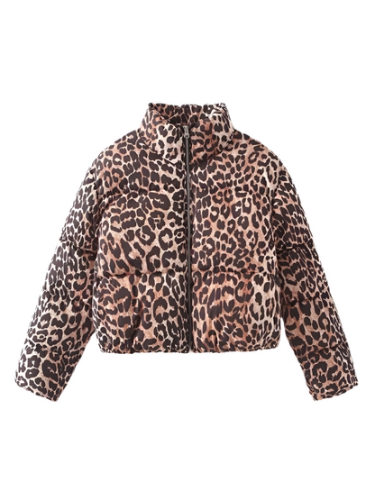 Jeunesse New Leopard Print Stand Collar Jacket Cotton Outerwear