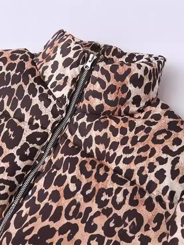 Jeunesse New Leopard Print Stand Collar Jacket Cotton Outerwear