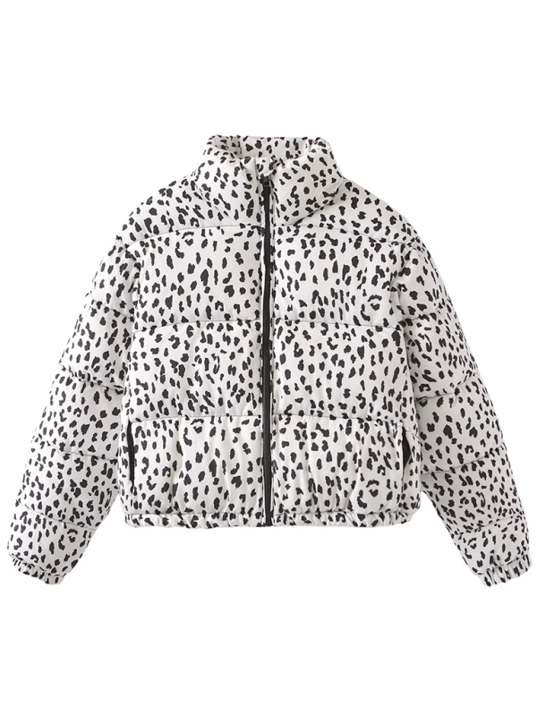 Jeunese Fashionable animal print stand collar cotton jacket