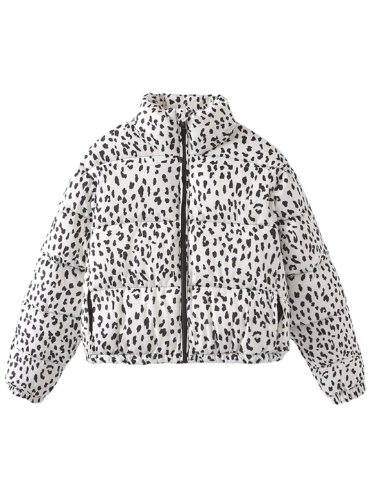 Jeunese Fashionable animal print stand collar cotton jacket